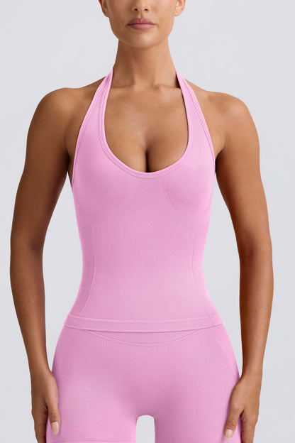 Define Luxe Halterneck Tank Top in Bubblegum Pink