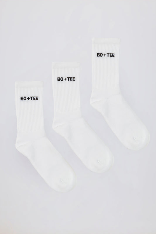 Ribbed Crew Sock Bundle in White