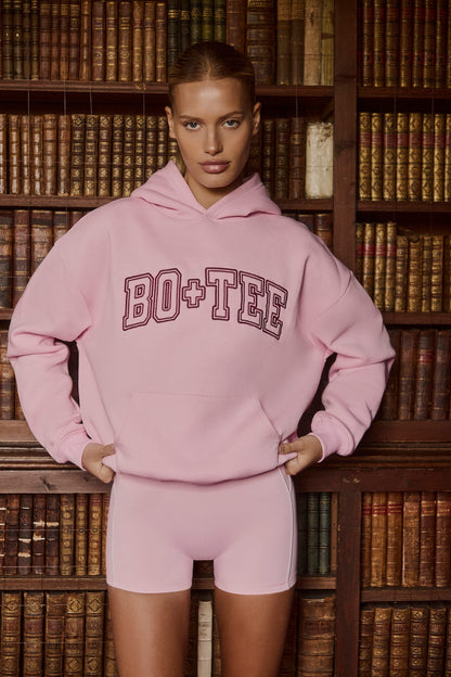 Oversized Appliqué Hoodie in Powder Pink