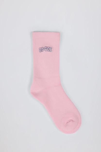 Ribbed Half-Crew Socks in Powder Pink