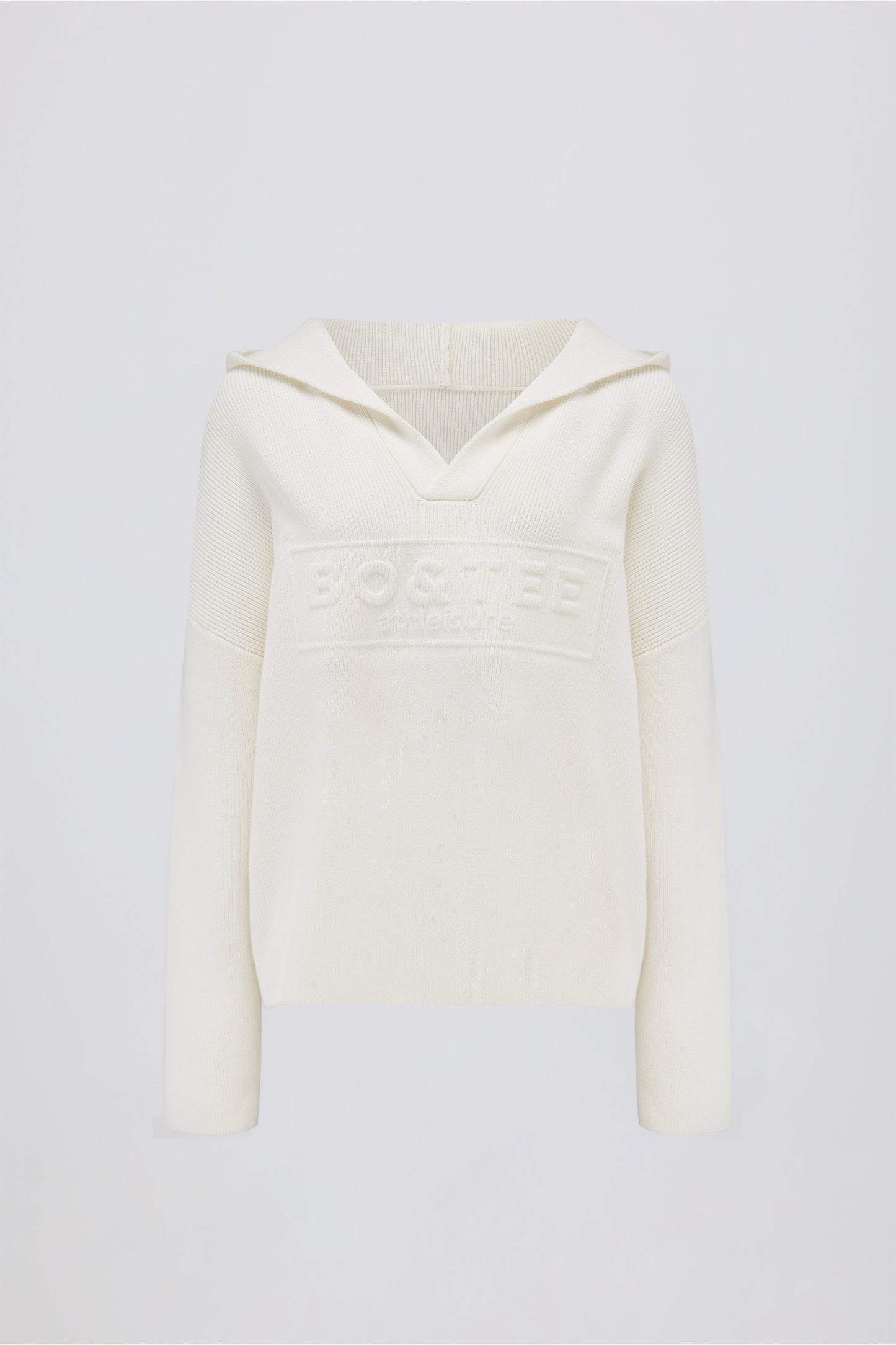 Ribbed-Knit Oversized Hoodie in Ivory