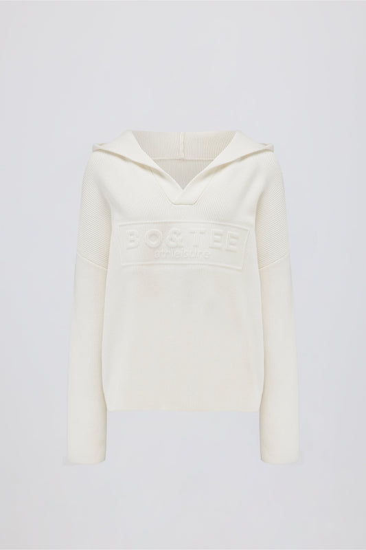 Ribbed-Knit Oversized Hoodie in Ivory