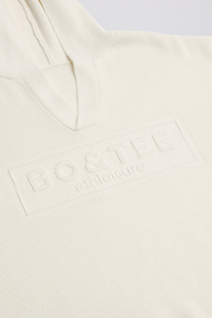 Ribbed-Knit Oversized Hoodie in Ivory