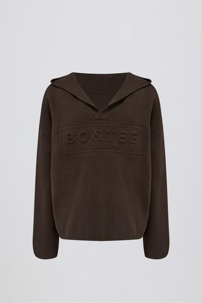 Ribbed-Knit Oversized Hoodie in Pecan