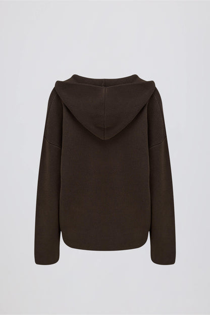 Ribbed-Knit Oversized Hoodie in Pecan