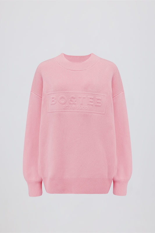 Ribbed-Knit Oversized Jumper in Pale Pink