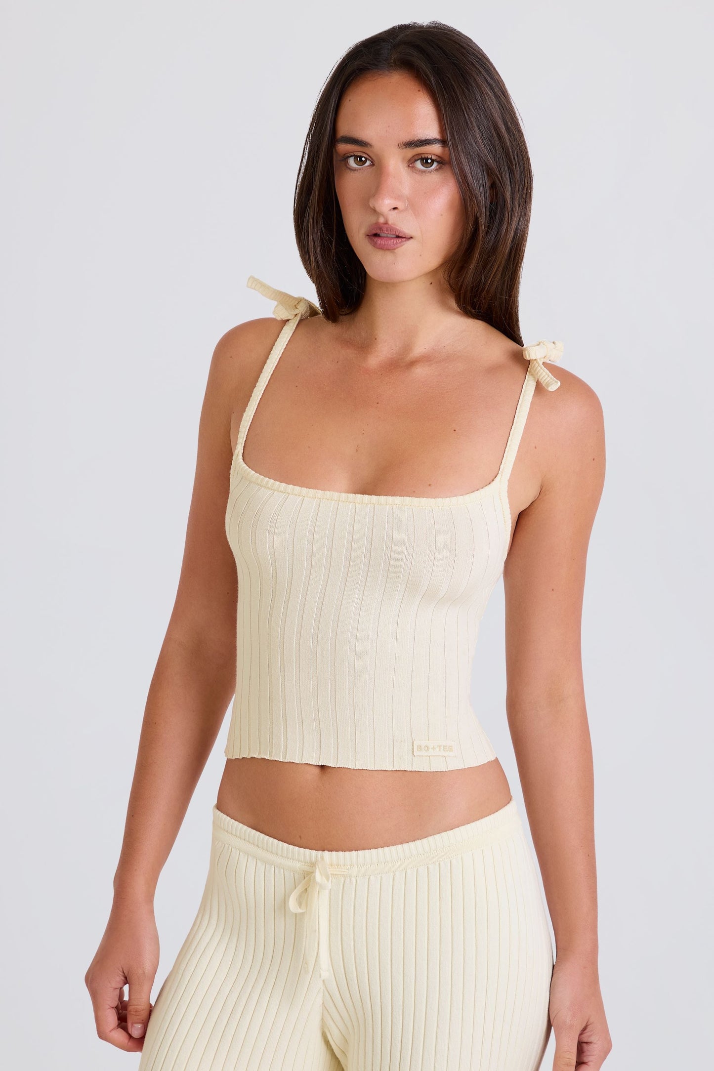 Ribbed Knit Tie Tank Top in Cream