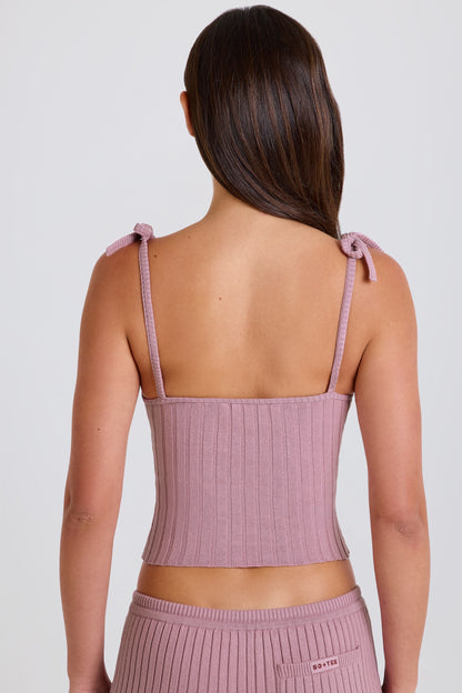 Ribbed Knit Tie Tank Top in Mauve