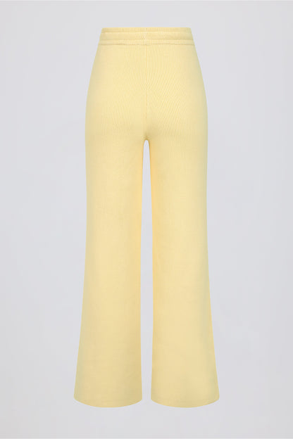 Ribbed-Knit Wide-Leg Joggers in Lemon