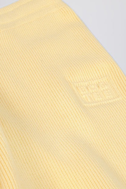 Ribbed-Knit Wide-Leg Joggers in Lemon