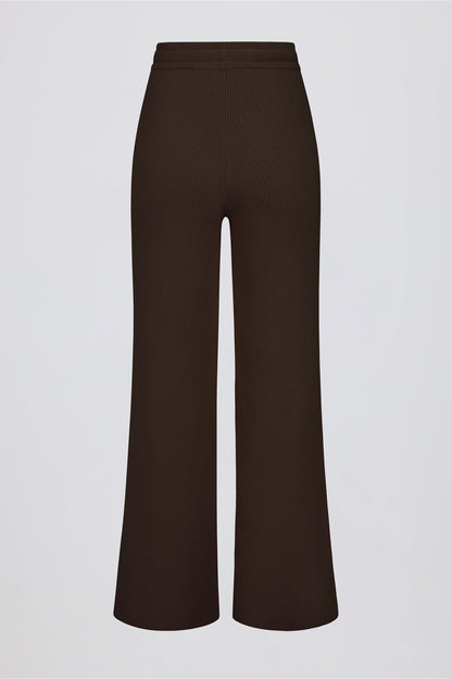 Ribbed-Knit Wide-Leg Joggers in Pecan