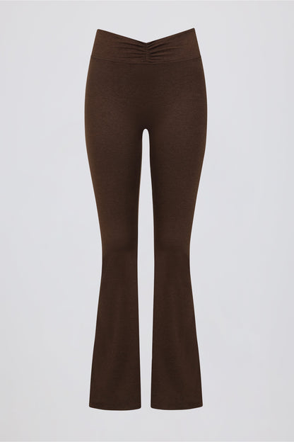 Ruched Flared Trousers in Pecan Marl
