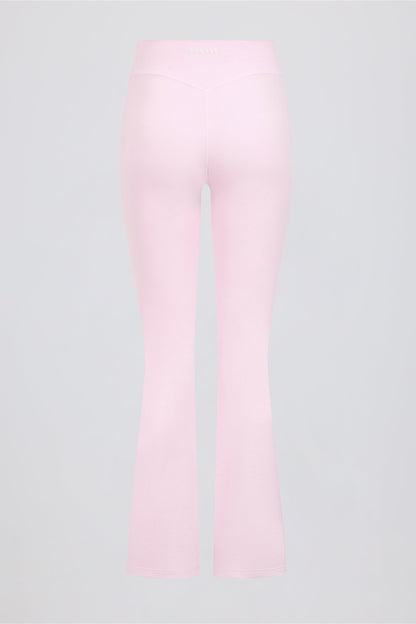 Ruched Flared Trousers in Pale Pink Marl