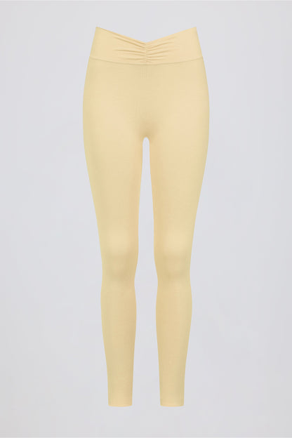 Ruched Mid-Rise Leggings in Lemon Marl