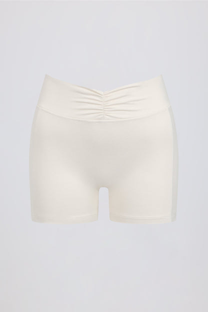 Ruched Mini Shorts in Ivory Marl