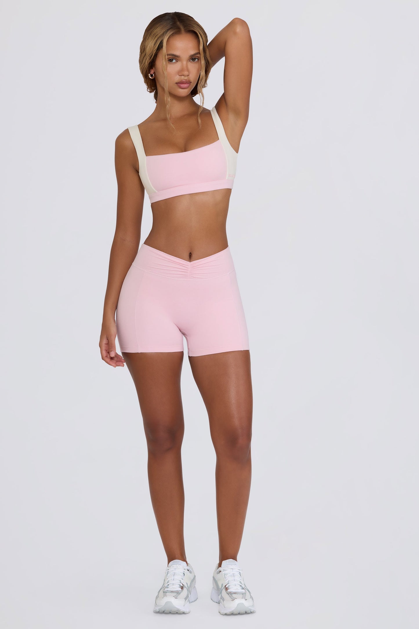 Ruched Mini Shorts in Pale Pink Marl