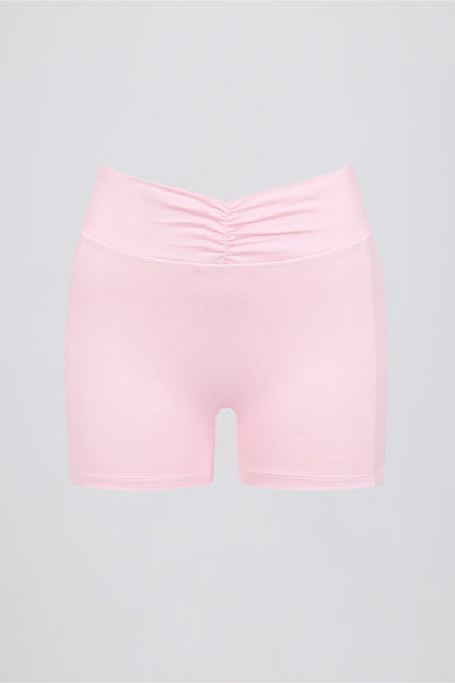 Ruched Mini Shorts in Pale Pink Marl