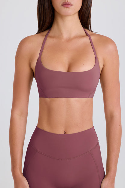 Scoop-Neck Halterneck Sports Bra in Acai