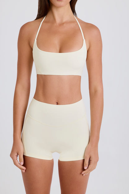 Scoop-Neck Halterneck Sports Bra in Cream