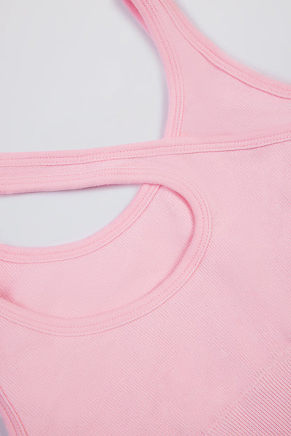 Seamless Soft Rib Asymmetric Sports Bra in Powder Pink