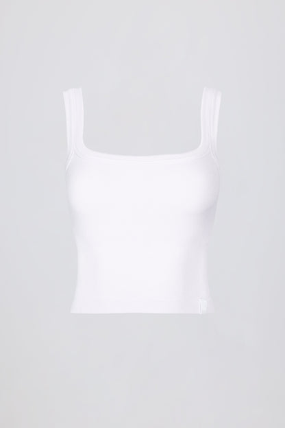 Seamless Soft Rib Square-Neck Tank Top in White