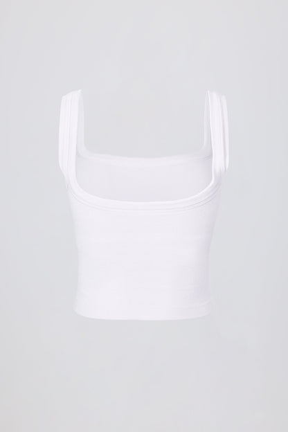 Seamless Soft Rib Square-Neck Tank Top in White