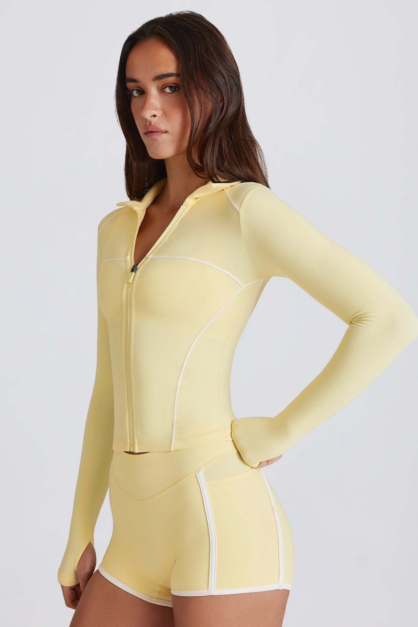 Soft Active Contrast Zip-Up Jacket in Lemon