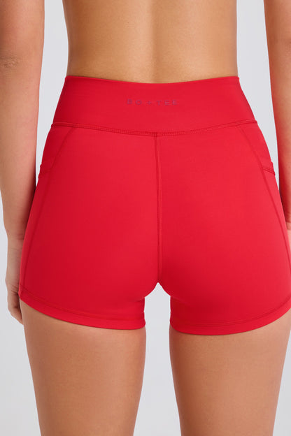 Soft Active Crossover Pocket Shorts in Strawberry Red