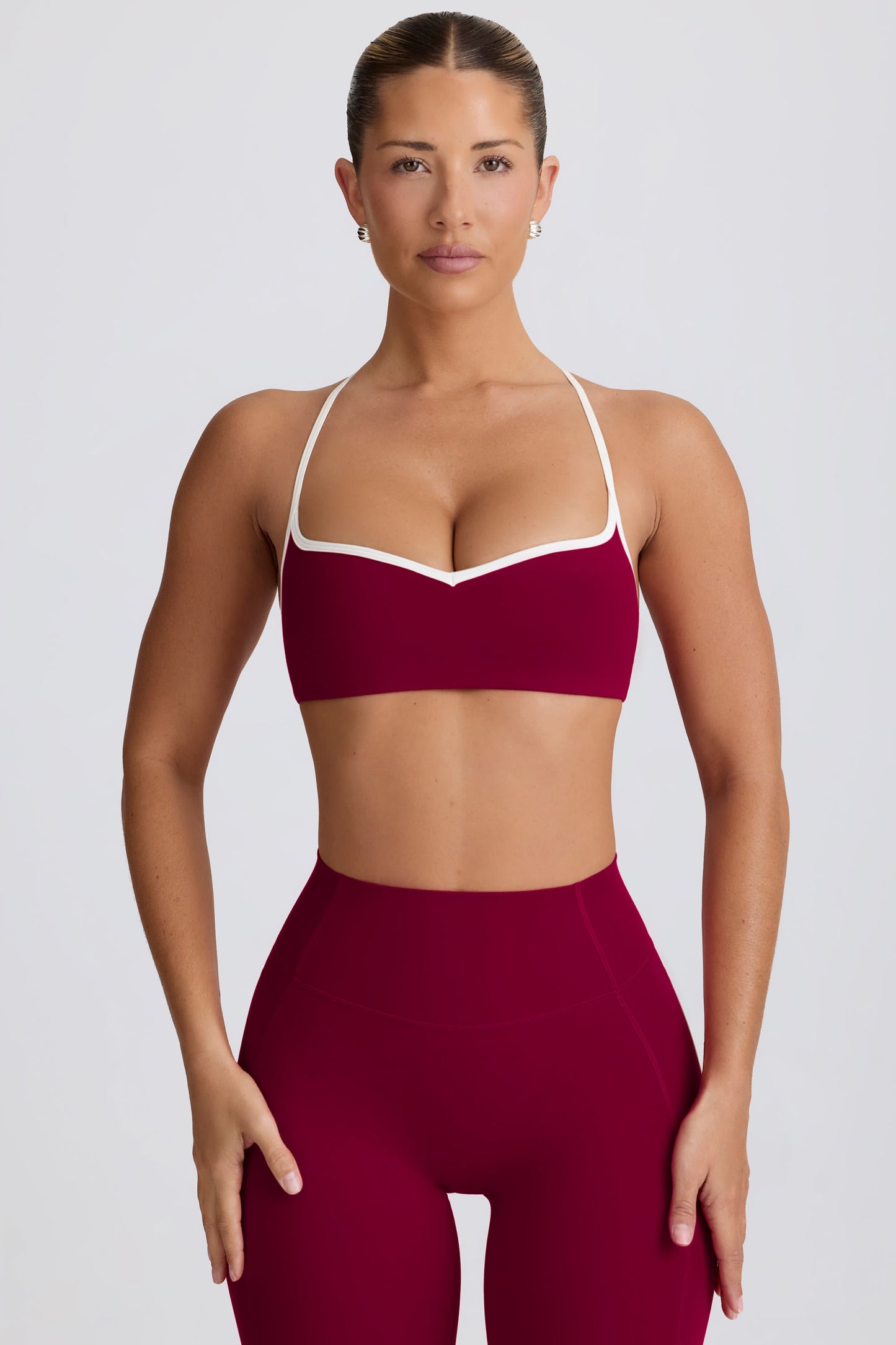Soft Active Sweetheart-Neck Sports Bra in Burgundy
