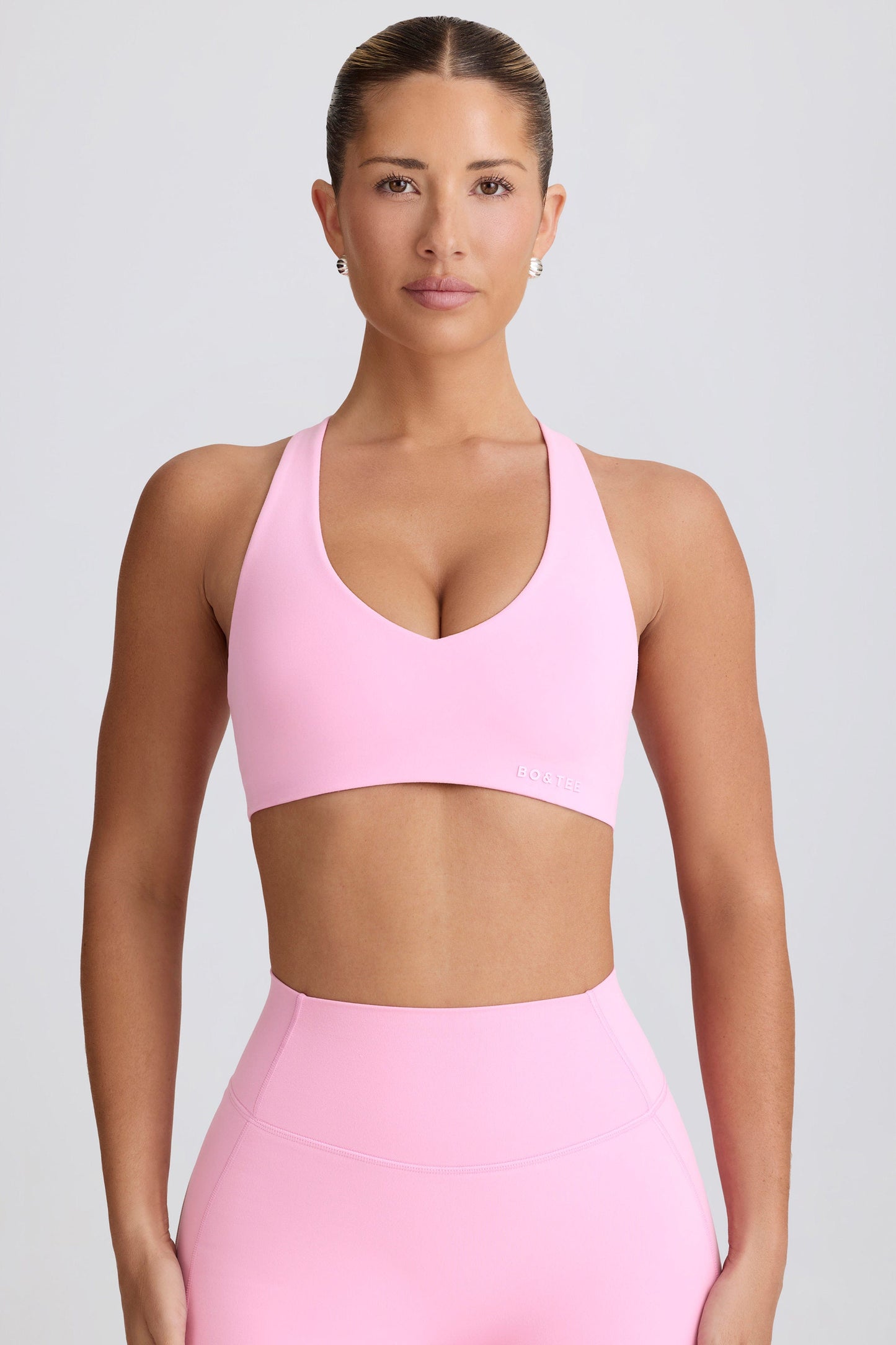 Soft Active V-Neck Sports Bra in Baby Pink