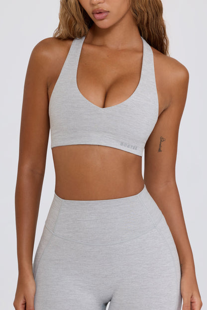 Soft Active V-Neck Sports Bra in Grey Marl