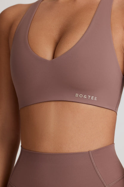 Soft Active V-Neck Sports Bra in Mocha