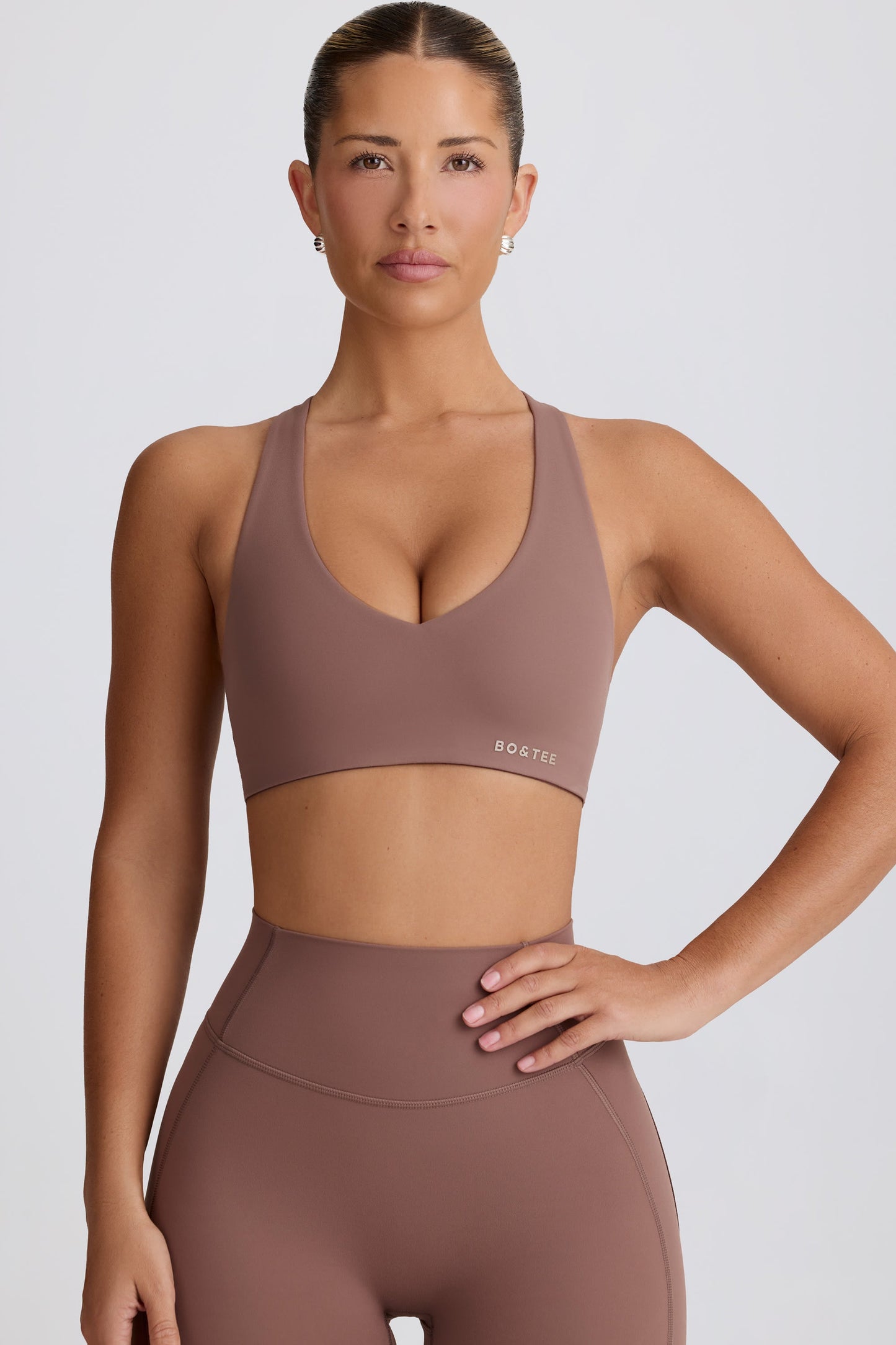 Soft Active V-Neck Sports Bra in Mocha