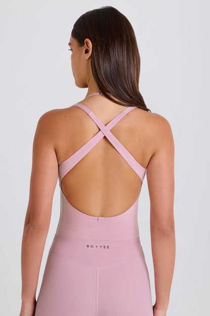 Stretch Cotton Jersey Layered Crossback Bodysuit in Mauve