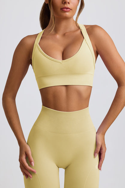 Super Sculpt Seamless Cross-Back Sports Bra in Butter Yellow