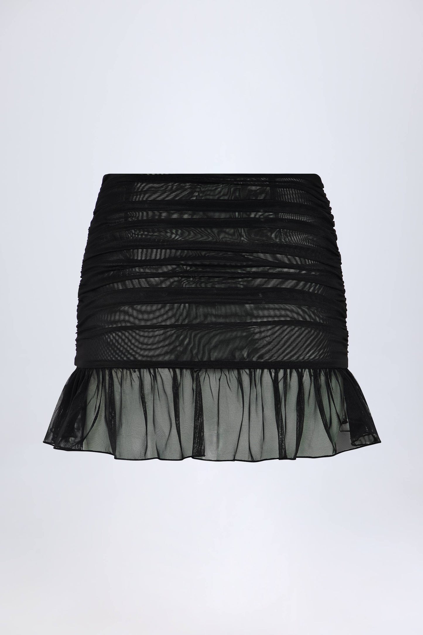 Hardware-Detail Ruffled Mid-Rise Mini Skirt in Black