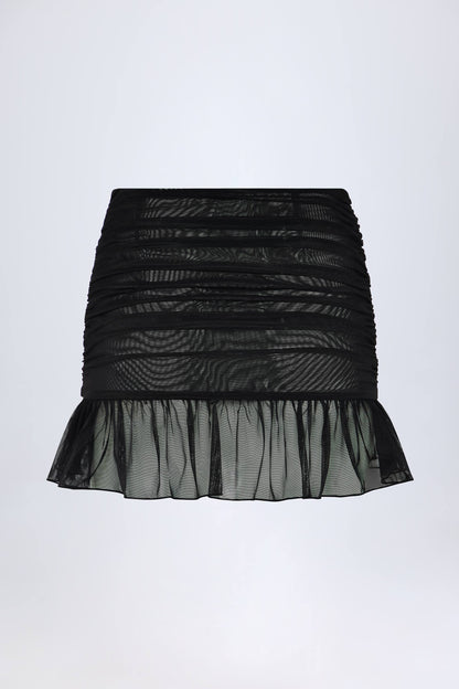 Hardware-Detail Ruffled Mid-Rise Mini Skirt in Black