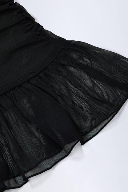 Hardware-Detail Ruffled Mid-Rise Mini Skirt in Black